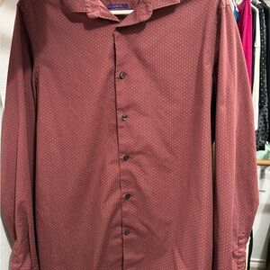 Next Men’s Slim Fit Dress Shirt 16.5” | Burgundy Micro-Pattern | Modern Stylish